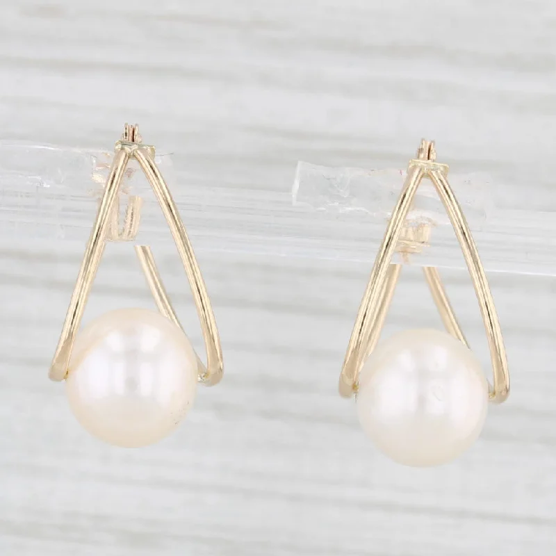 Sleek Silver Earrings For Casual Style-Cultured Pearl Hoop Earrings 14k Yellow Gold Snap Top Posts Oval Hoops