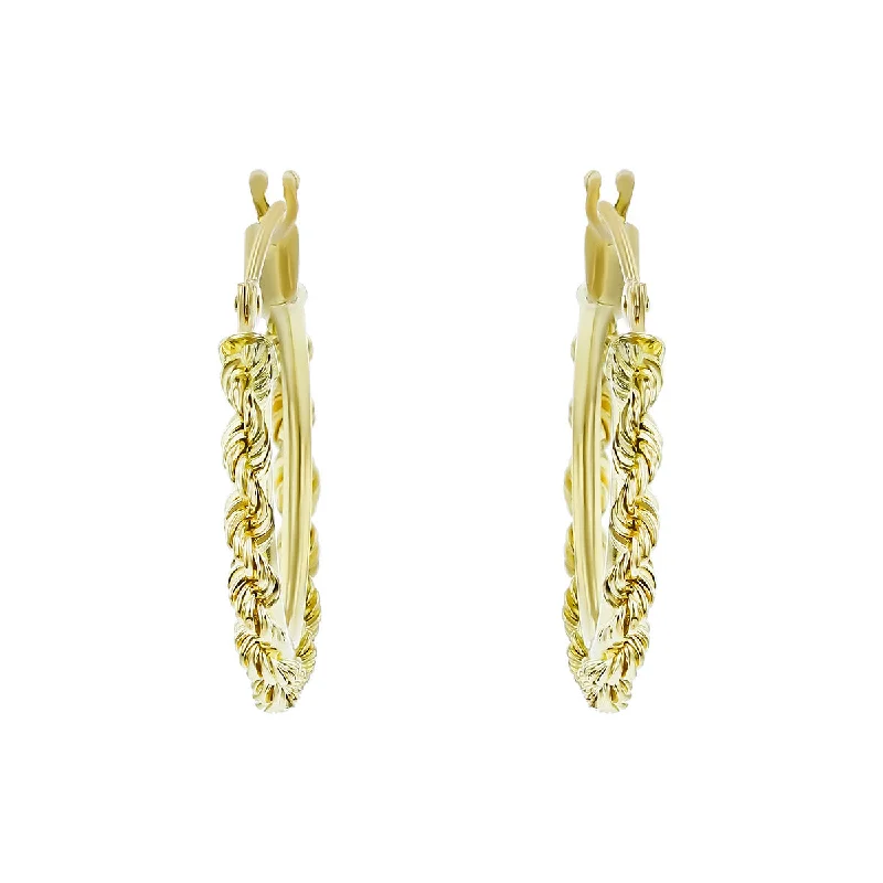 Dazzling Drop Earrings For Special Occasions-14K Yellow Gold Rope Hoop Earrings