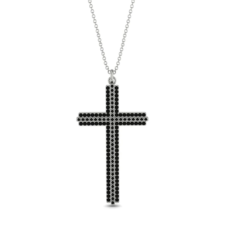 Elegant Gold Bead Necklaces For Bridesmaids-Minimalist Black Diamond Cross Necklace - Aaron No. 9