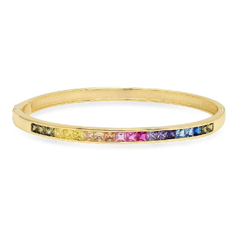 Bangles With Wavy Designs-RAINBOW CHANNEL SET BANGLE, GOLD