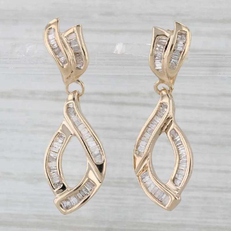 Modern Hoop Earrings For Trendy Looks-1ctw Diamond Teardrop Earrings 10k Yellow Gold Pierced Dangles