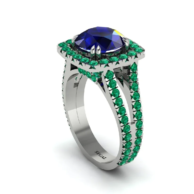 Elegant Gold Cocktail Rings For Evening Wear-Sapphire Pave Split Shank Engagement Ring - Averie No. 30