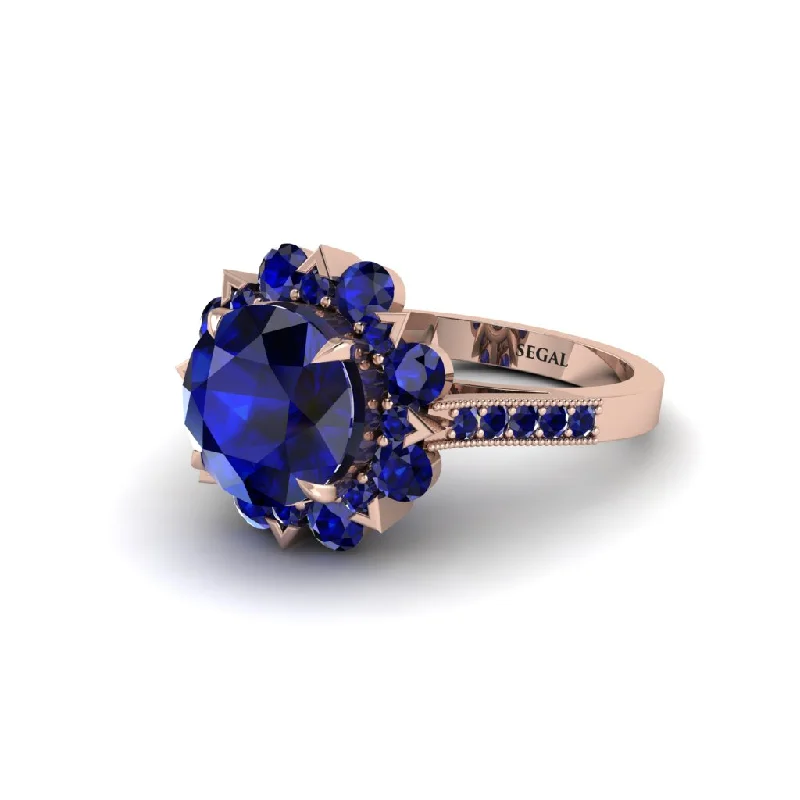 Personalized Gemstone Rings For Special Occasions-Sapphire Halo Sunburst Engagement Ring - Winter No. 74