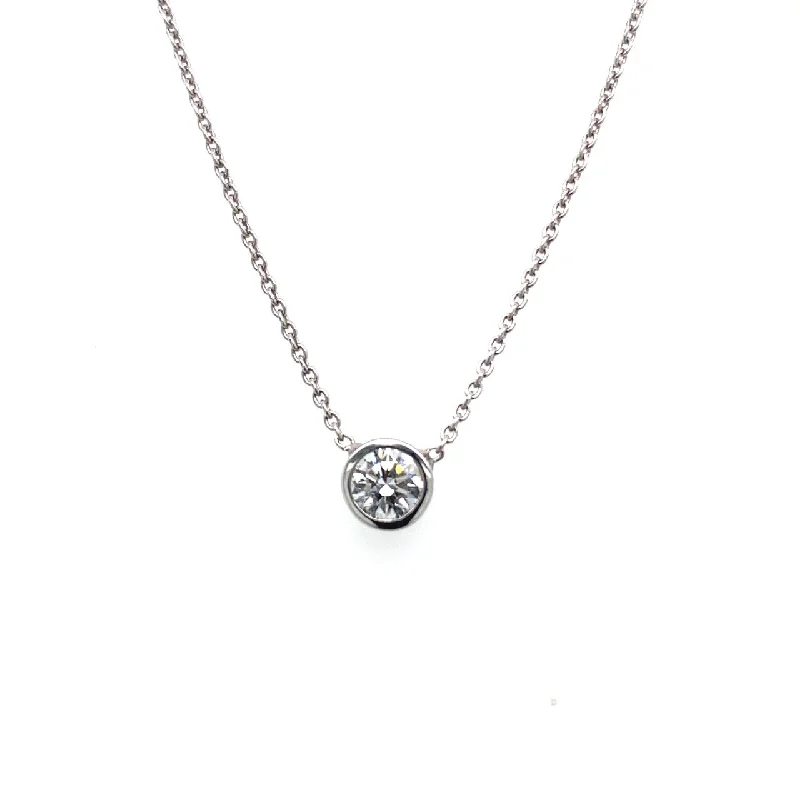 Unique Bar Necklaces For Trendy Looks-18k White Gold .44Ct Bezel Set Diamond Necklace