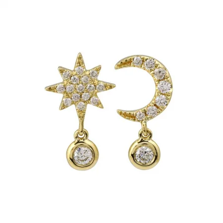 Vintage Pearl Earrings For Timeless Elegance-14k Yellow Gold Moon & Star Diamond Stud Earrings