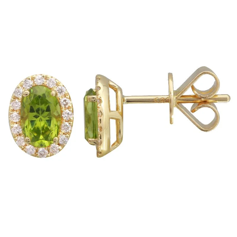 Large Pearl Earrings For Evening Look-14k Yellow Peridot & Diamond Oval Gemstone Earrings