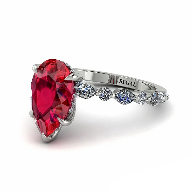 Silver Engagement Rings For Classic Brides-Pear-Cut Ruby Halo Engagement Ring - Nylah No. 12