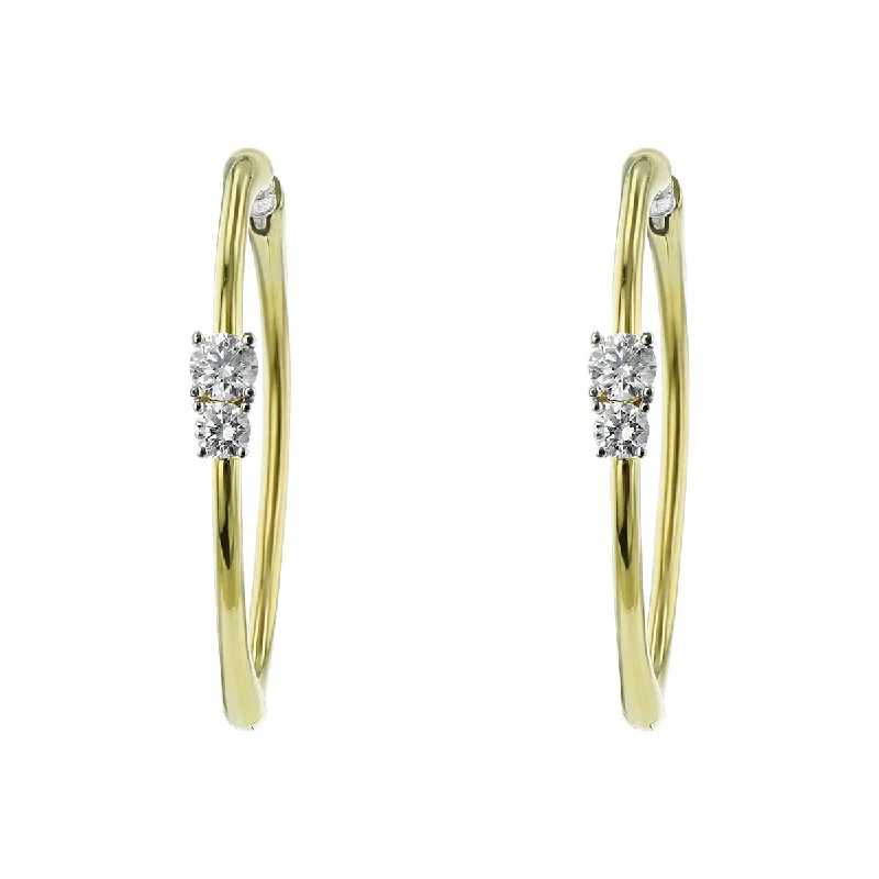 Luxury Gemstone Earrings For Special Occasions-18K Double Diamond 30mm Hoop Earrings