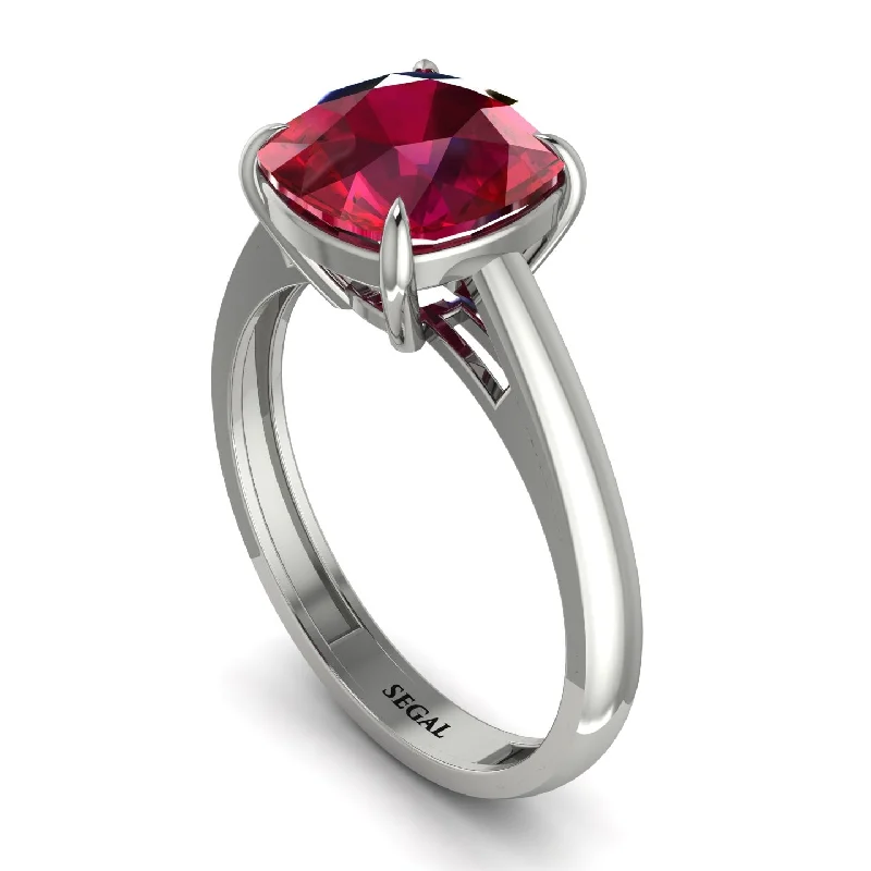 Classic Wedding Bands For Minimalist Brides-Cushion Cut Ruby Solitaire Engagement Ring - Royalty No. 12