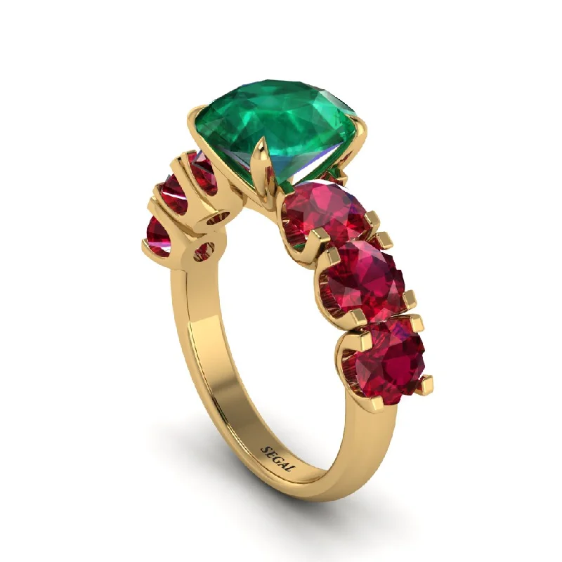 Vintage Gemstone Engagement Rings For Brides-Round Cut Emerald Cathedral Engagement Ring - Tatum No. 49