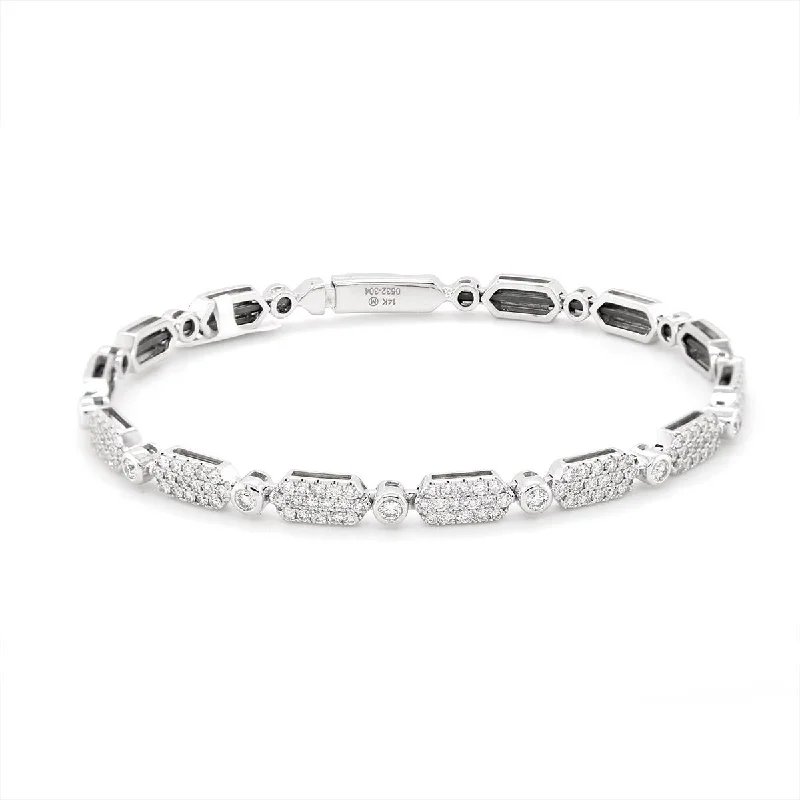 Bangles With Stones-WHITE GOLD BANGLE BRACELET WITH DIAMOND PAVE, 1.17 CT TW