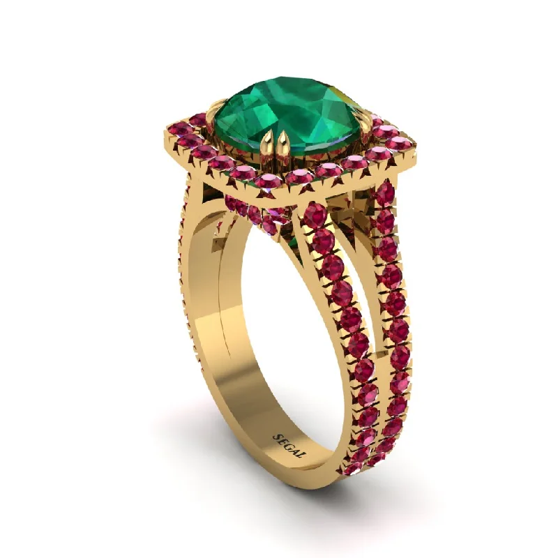 Beautiful Gold Promise Rings For Couples-Emerald Pave Split Shank Engagement Ring - Averie No. 49