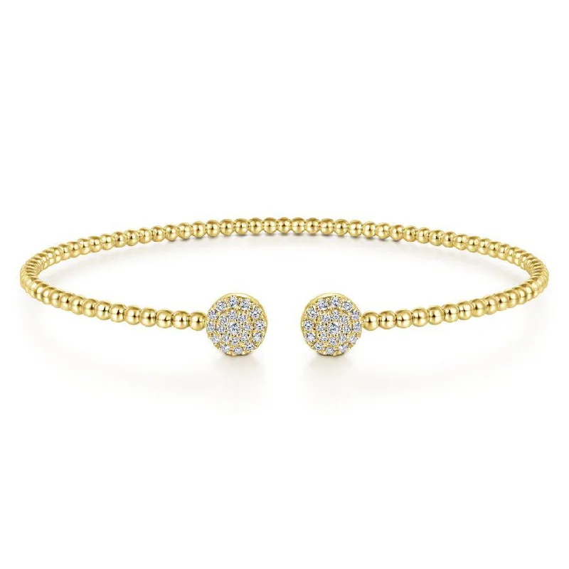 Bracelets For Sleek Looks-Gabriel & Co. - BG4123-62Y45JJ - 14K Yellow Gold Bujukan Bead Split Cuff Bracelet with Round Pavâ€š Diamond Discs