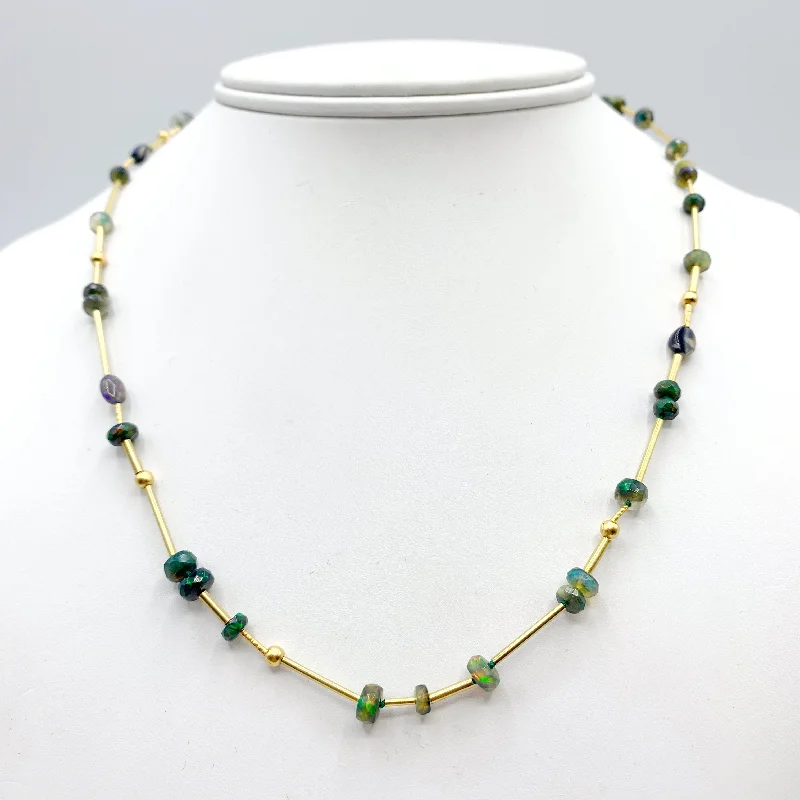 Layered Necklaces For Trendy Style-Golden Opal Beaded Necklace