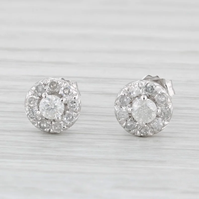 Large Resin Earrings For Artistic Fashion-0.30ctw Diamond Halo Stud Earrings 10k White Gold