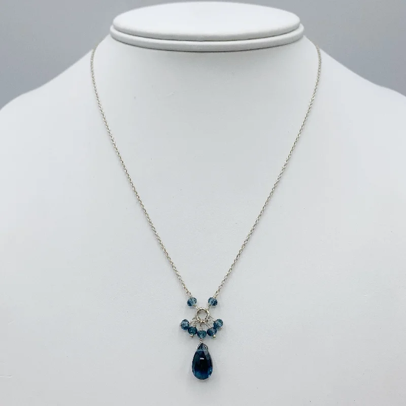 Elegant Chain Pendant Necklaces For Weddings-White Sterling Silver Necklace with Blue Topaz