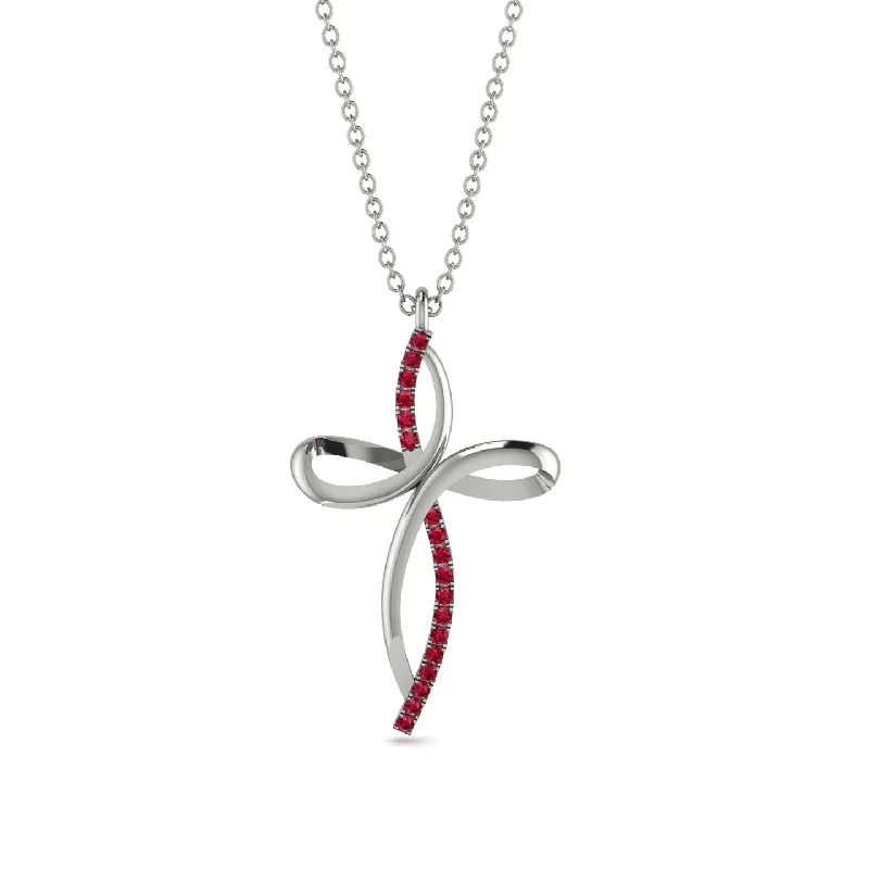 Birthstone Necklaces For Personalized Gifts-Unique Ruby Swirling Cross Necklace - Arthur No. 12