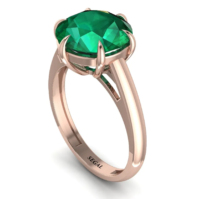 Beautiful Cocktail Rings For Evening Fashion-Round Cut Emerald Solitaire Engagement Ring - Miranda No. 5