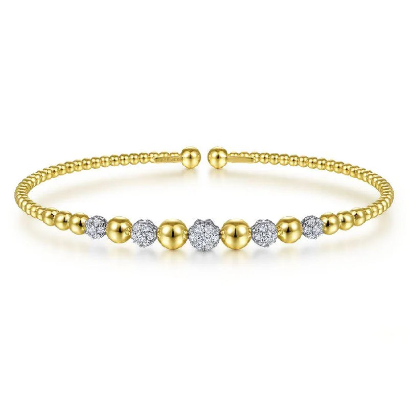 Bracelets For Everyday Glam-Gabriel & Co. - BG4362-62M45JJ - 14K Yellow-White Gold Bujukan Bead Cuff Bracelet with Pavâ€š Diamond Stations