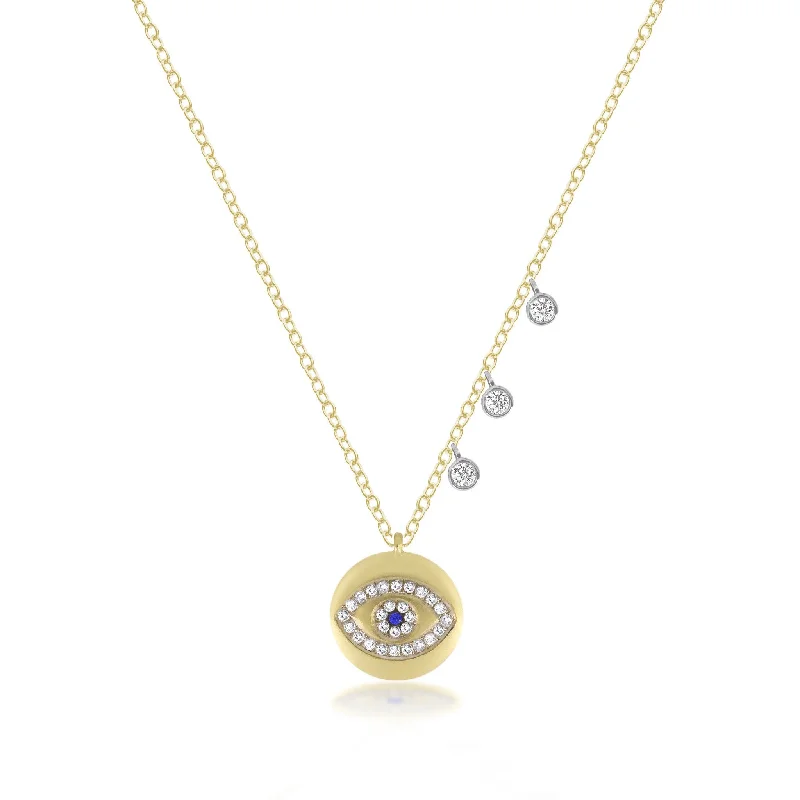 Elegant Tassel Necklaces For Boho Style-Pre-Owned Meira T Evil Eye 14K Yellow Gold Necklace with Diamonds