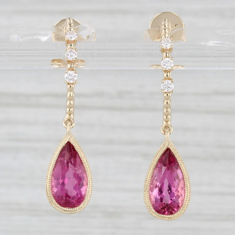 Silver Stud Earrings For Elegant Looks-New 2.26ctw Pink Sapphire Diamond Hoop Dangle Earrings 14k Yellow Gold