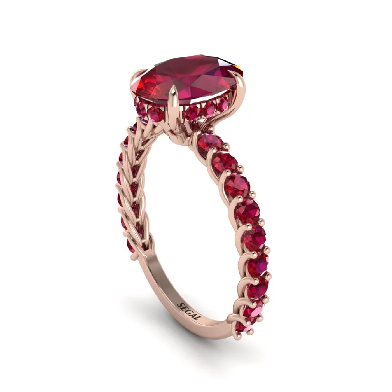 Unique Engagement Rings For Non-Traditional Brides-Oval-Cut Halo Ruby Timeless Elegance Engagement Ring - Kelsey No. 56