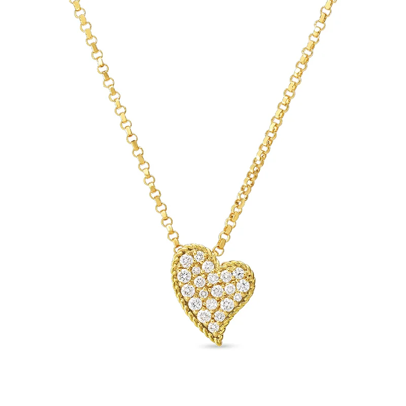 Colorful Gemstone Necklaces For Vibrant Looks-Roberto Coin 18K Yellow Gold Princess Small Slanted Heart Diamond Necklace