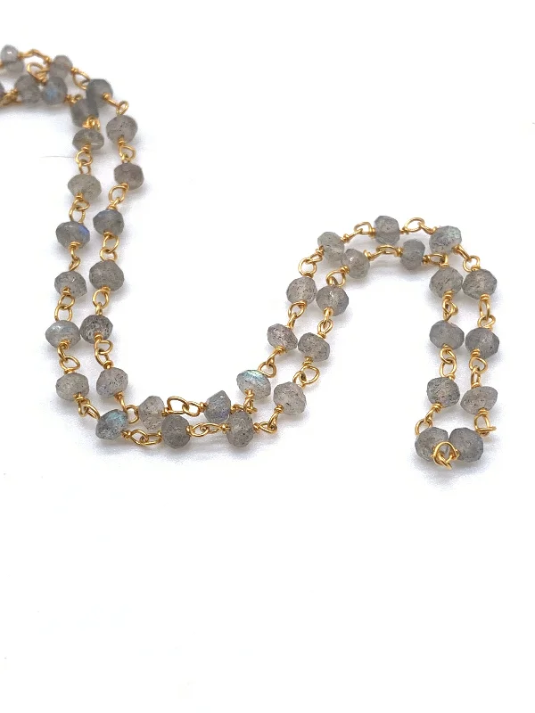 Classic Gold Necklace For Everyday Style-Beaded Labradorite Necklace on Yellow Gold Filled Chain