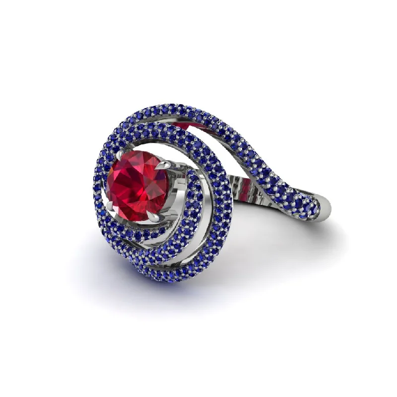 Vintage Style Rings For Retro Fashion-Ruby Double Halo Swirling Engagement Ring - Serena No. 72