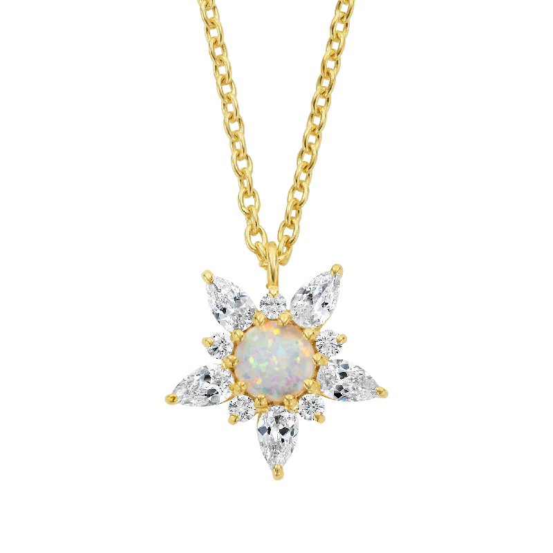 Personalized Pendant Necklaces For Special Occasions-Opal & Diamond Wildflower Pendant