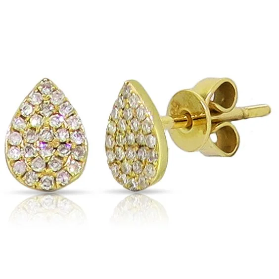 Custom Drop Earrings For Unique Designs-14K Yellow Gold Pave Diamond Pear Shaped Earrings