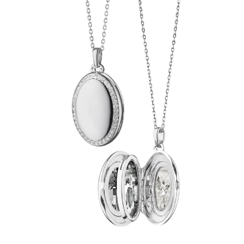 Classic Rope Necklaces For Timeless Fashion-Monica Rich Kosann Mini White Sapphire Border Four-Images Locket