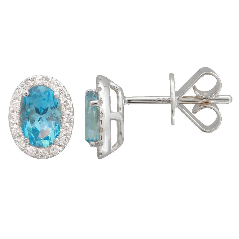 Sterling Silver Hoop Earrings-14k White Gold London Blue Topaz & Diamond Oval Gemstone Earrings