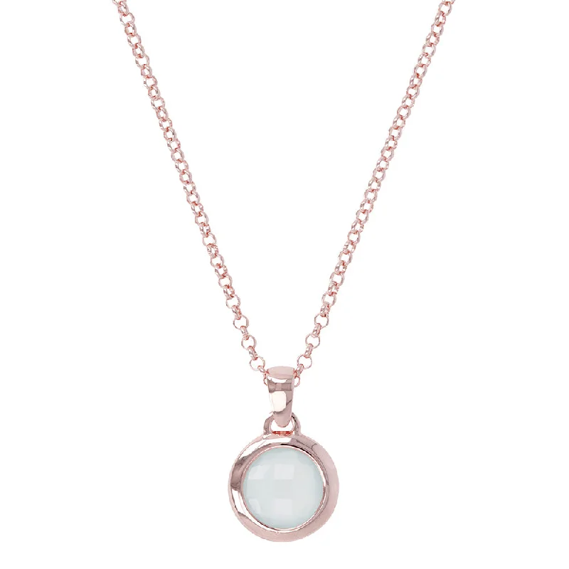 Bold Chain Necklaces For Special Events-Bronzallure Rose Gold Plated Faceted Aqua Chalcedony Necklace 45.7cm