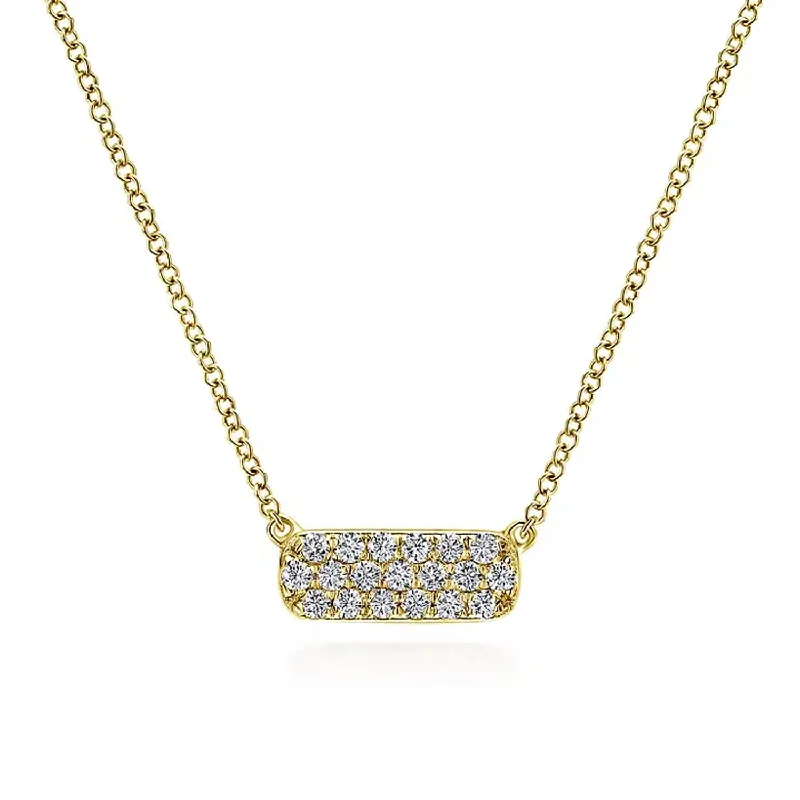 Classic Pearl Necklaces For Brides-Gabriel 14K Yellow Gold Rectangular Diamond Pendant Necklace