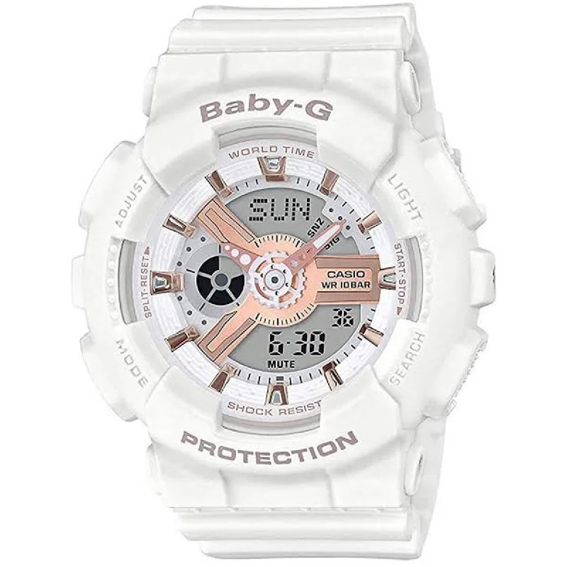 Watches For Sleek Looks-Casio Women's Analog-Digital Watch - Baby-G White Resin Strap | BA110RG-7A