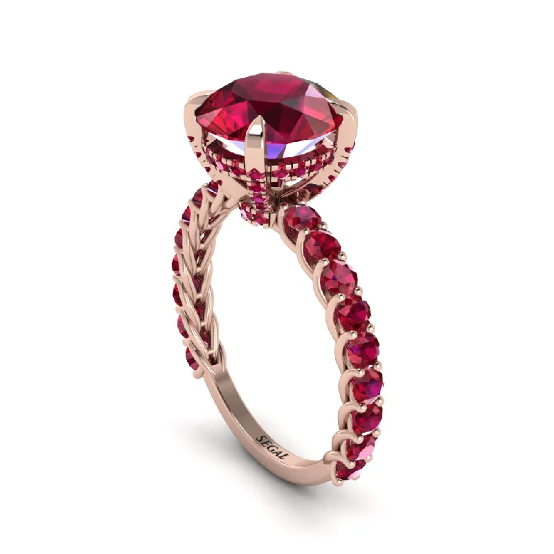 Classic Solitaire Rings For Engagement-Ruby Twisted Band Halo Engagement Ring - Avianna No. 56