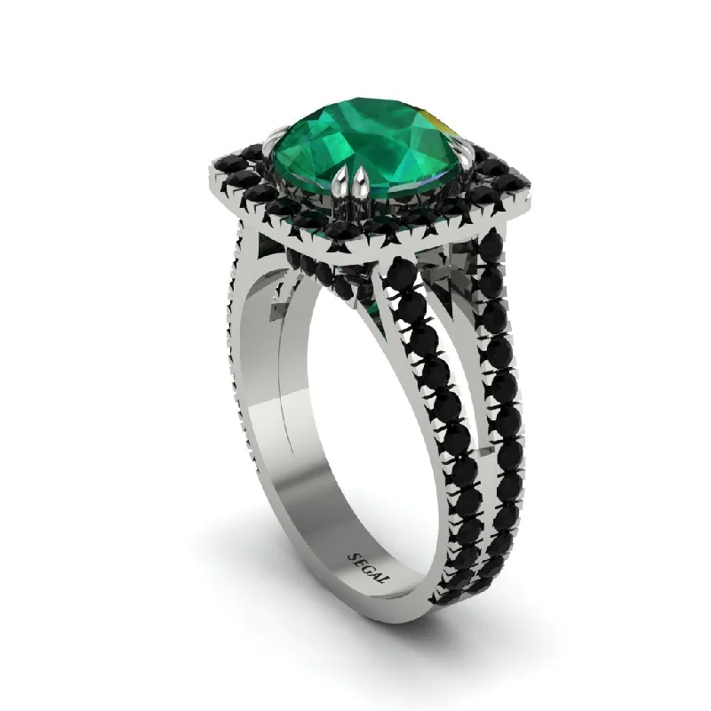 Personalized Family Rings For Meaningful Gifts-Emerald Pave Split Shank Engagement Ring - Averie No. 36