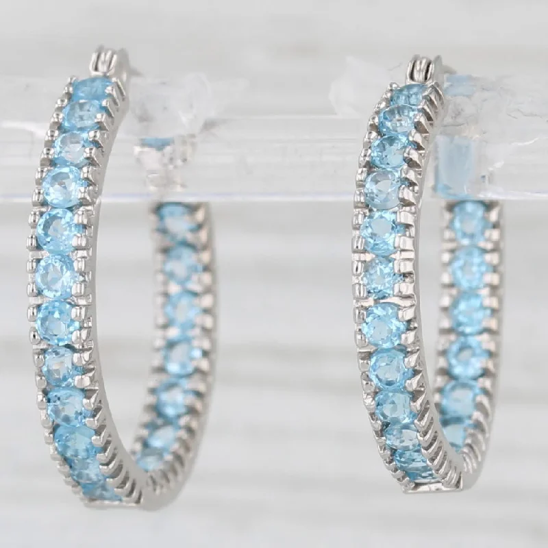 Long Tassel Earrings For Stylish Look-2.10ctw Blue Topaz Inside Out Hoop Earrings 10k White Gold Snap Top Round Hoops