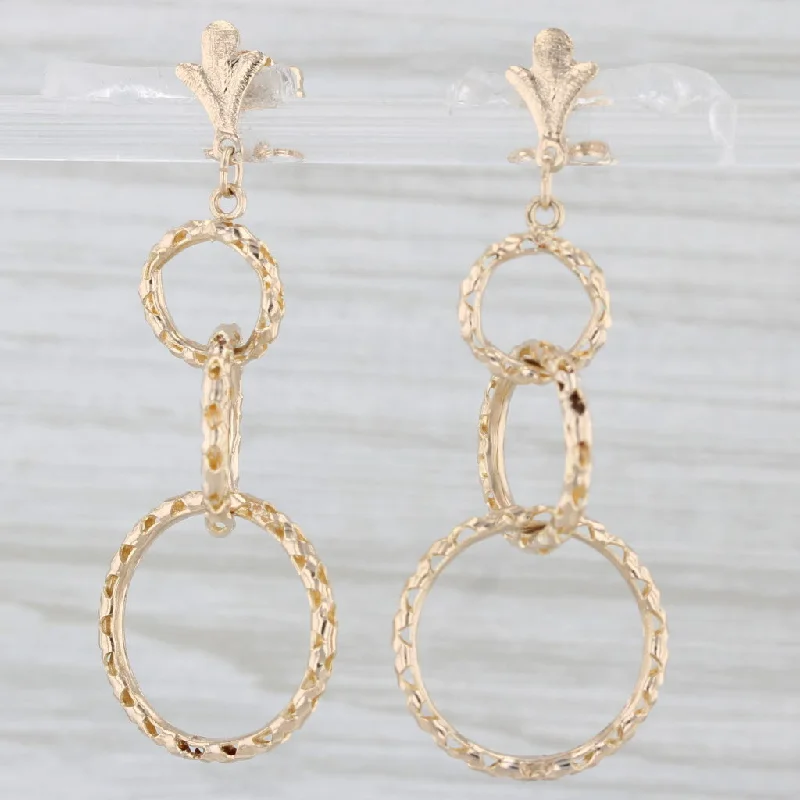 Customized Earrings For Personalized Touch-3 Linked Rings Dangle Earrings 14k Yellow Gold