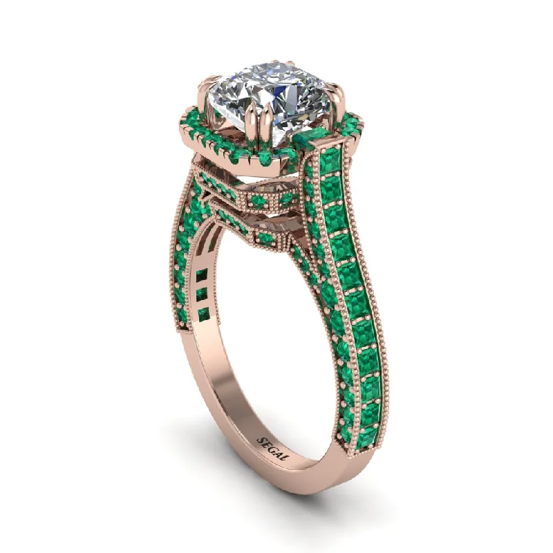 Luxury Diamond Rings For Engagement-Diamond Three Halo Milgrain Engagement Ring - Mira No. 17