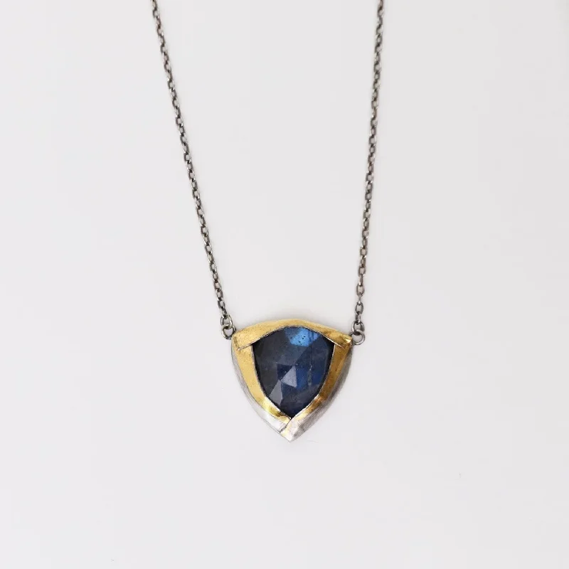 Elegant Gold Charm Necklaces For Bridesmaids-Labradorite Large Tri Fold Necklace