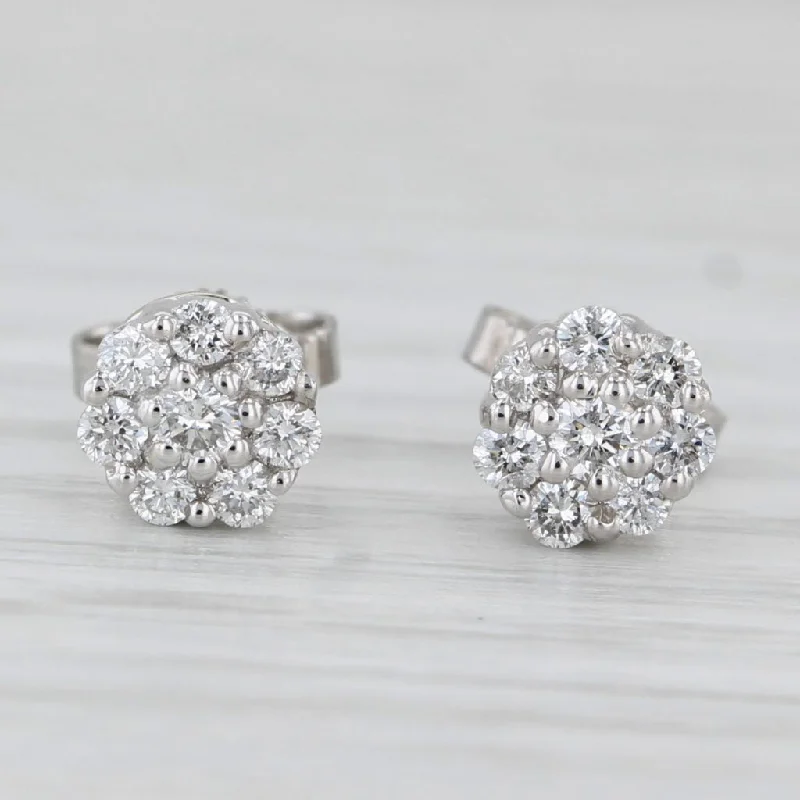 Trendy Resin Earrings For Creative Styles-0.36ctw Diamond Flower Cluster Stud Earrings 14k White Gold