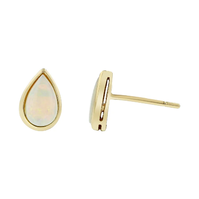 Classic Stud Earrings For Every Day Wear-14K Yellow Gold Pear Shape Opal Stud Earrings