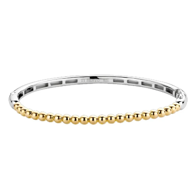 Bangles For Valentine’s Day-GOLD PLATED STERLING SILVER BANGLE BRACELET WITH BEAD TEXTURING