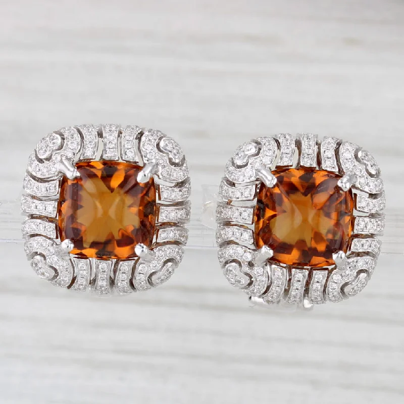 Stylish Resin Earrings For Bright Fashion-New Spark 8.24ctw Citrine Diamond Earrings 18k White Gold Omega Back Drops