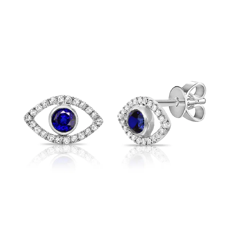 Stylish Resin Earrings For Bright Fashion-14K White Gold Diamond + Sapphire Evil Eye Earrings