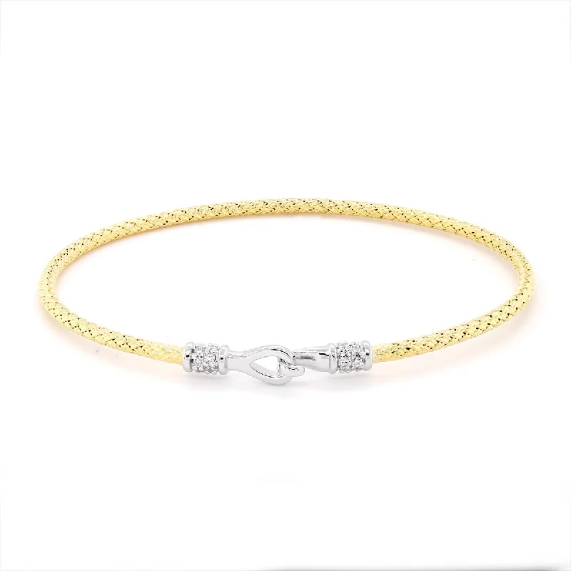 Bangles With Simple Designs-GOLD PLATED STERLING SILVER BANGLE BRACELET WITH CLASP AND CZS