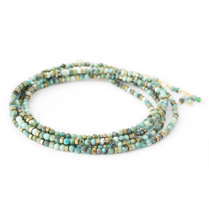 Silver Bar Necklaces For Elegant Simplicity-Anne Sportun Turquoise & Pyrite Beaded Confetti Wrap Bracelet & Necklace 34" B098G-CON.TURQ