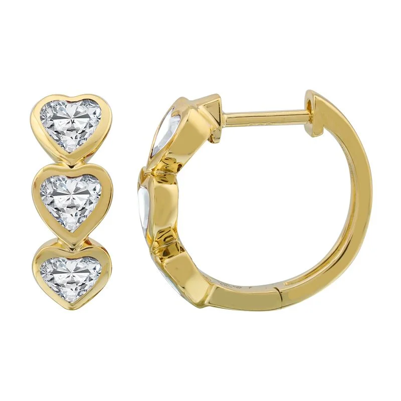 Fashionable Earrings For Day-to-Night Looks-14K Yellow Gold Diamond Heart Bezel Huggie Earrings